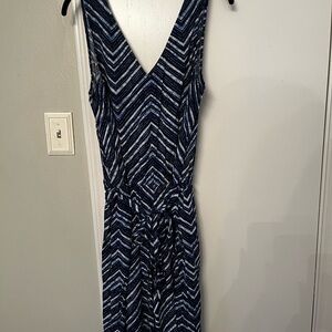Elegant Blue and White Chevron Dress